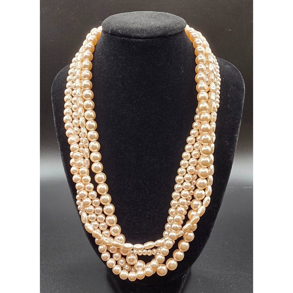 Vintage Marvella 5 Strand Faux Pearl Necklace Signed Graduated Pearl Beads